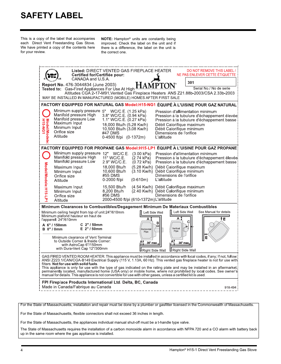 Safety label | Hampton Direct H15-LP1 User Manual | Page 4 / 48