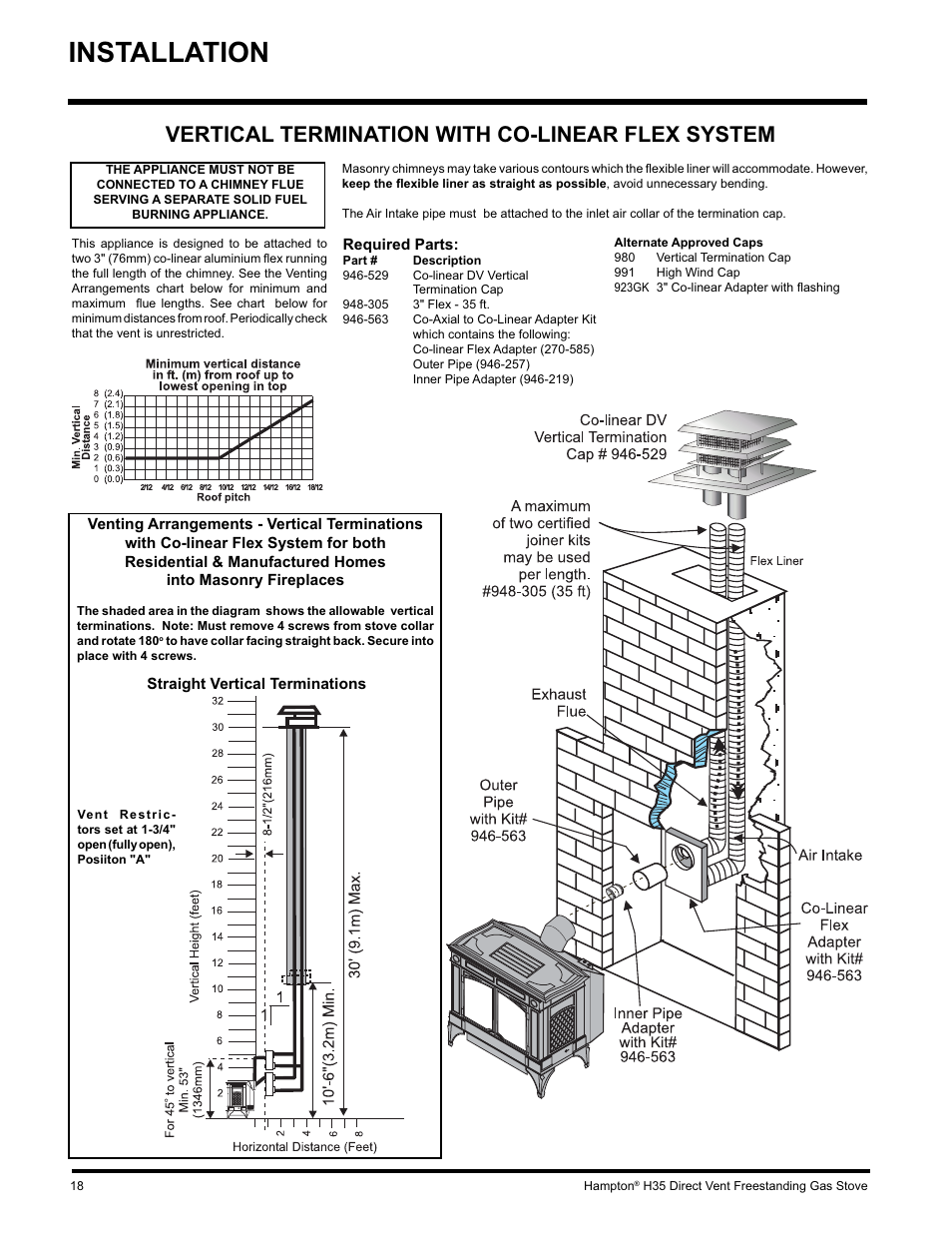 Installation, Vertical termination with co-linear flex system | Hampton Direct H35-NG1 User Manual | Page 18 / 48