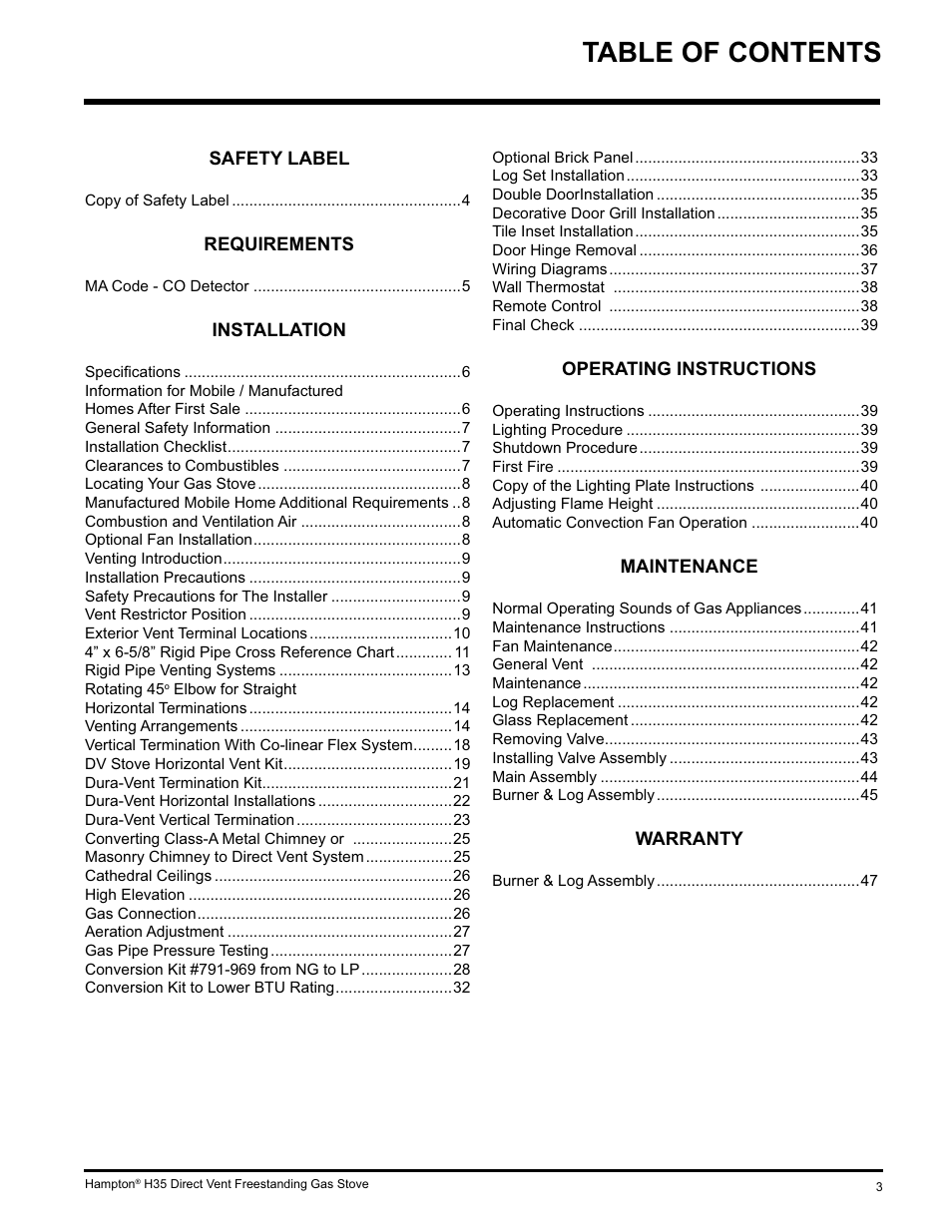 Hampton Direct H35-NG1 User Manual | Page 3 / 48