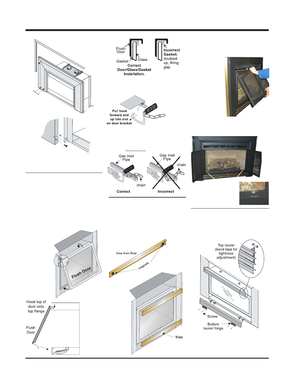 Installation, Optional flush trim, Flush louvers | Standard flush door, Optional double door fire screen | Hampton Direct U32-LP2 User Manual | Page 11 / 28