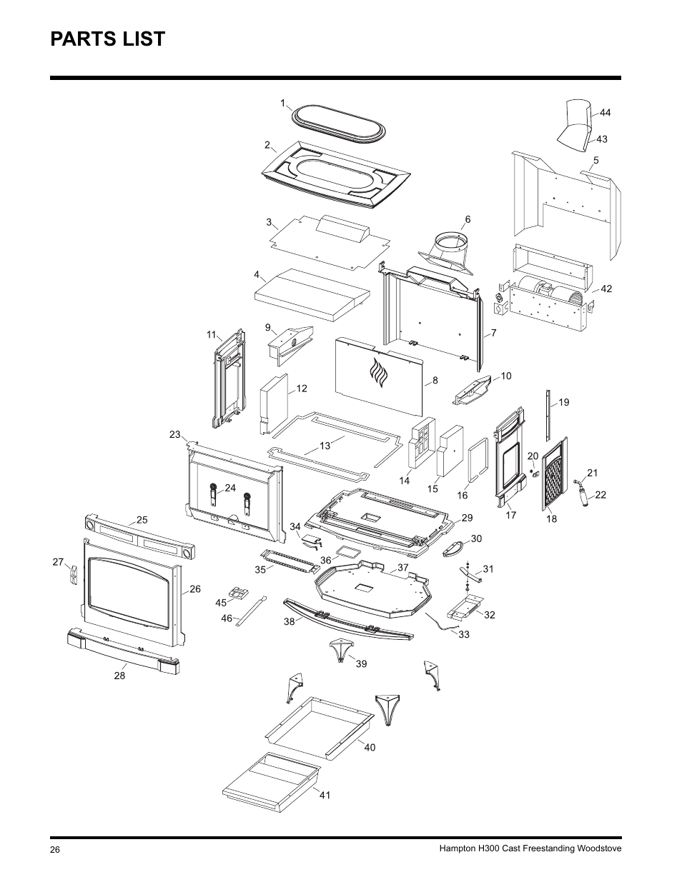 Parts list | Hampton Direct H300 User Manual | Page 26 / 32