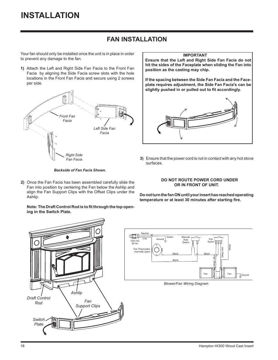 Installation, Fan installation | Hampton Direct HI300 User Manual | Page 18 / 32