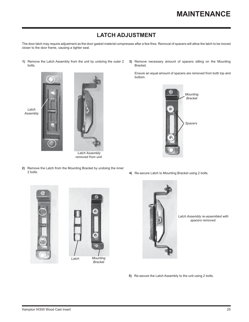 Maintenance, Latch adjustment | Hampton Direct HI300 User Manual | Page 25 / 32