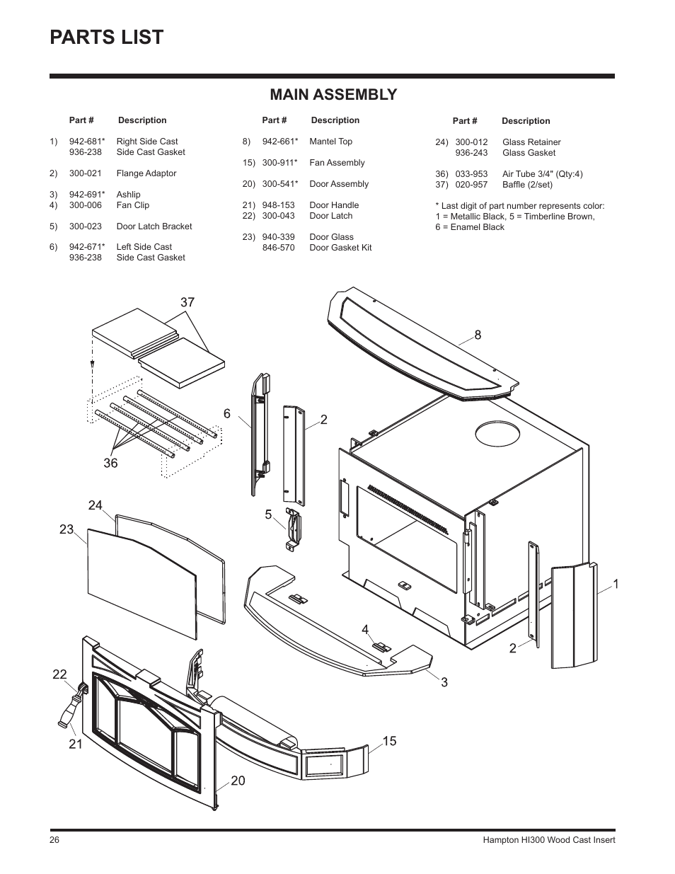 Parts list, Main assembly | Hampton Direct HI300 User Manual | Page 26 / 32