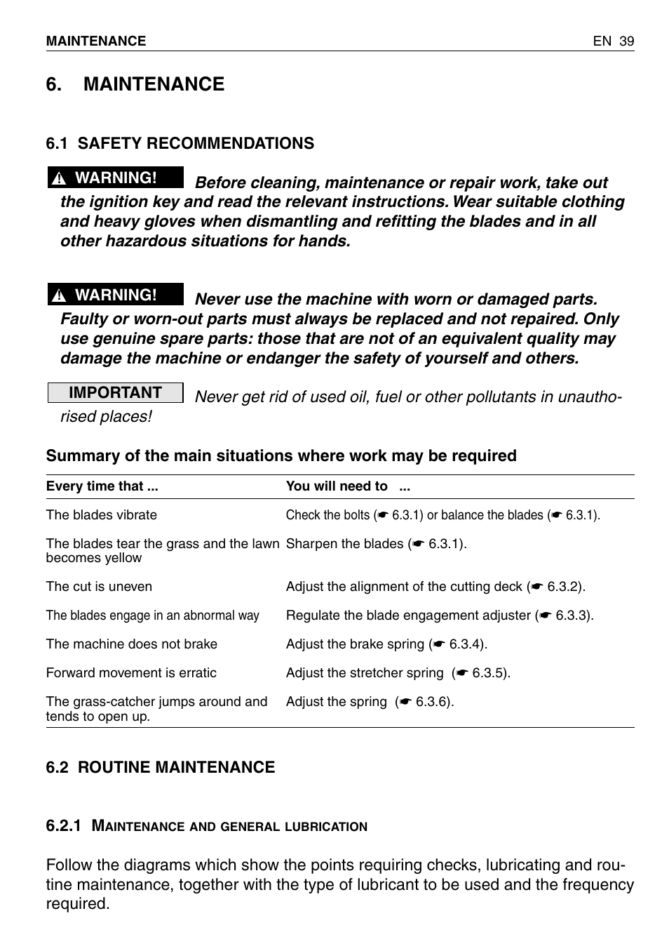Maintenance | HONDA HF2315SBE User Manual | Page 40 / 65