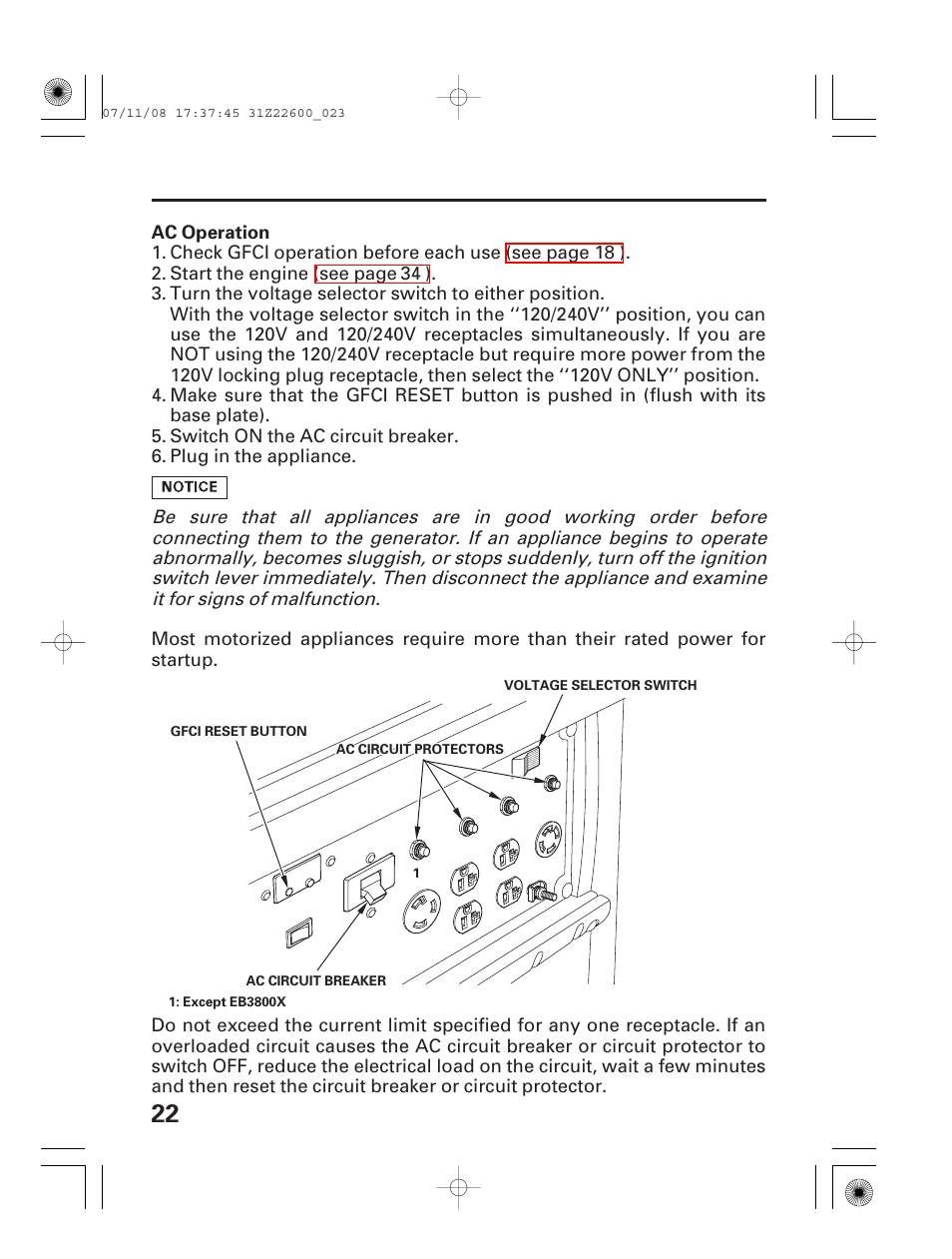 Ac operation | HONDA EB5000X User Manual | Page 24 / 71
