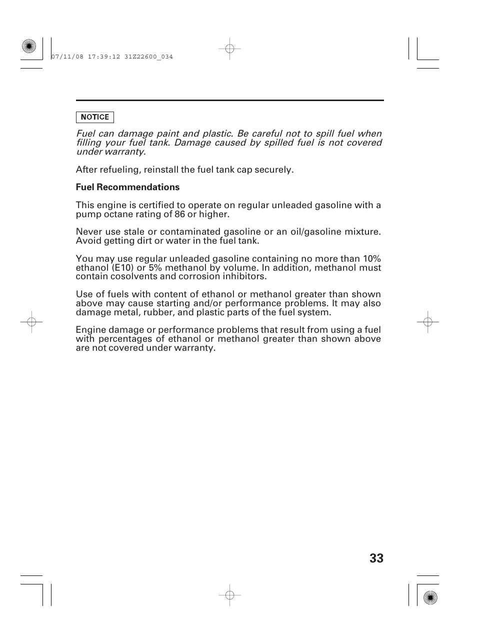 Fuel recommendations | HONDA EB5000X User Manual | Page 35 / 71
