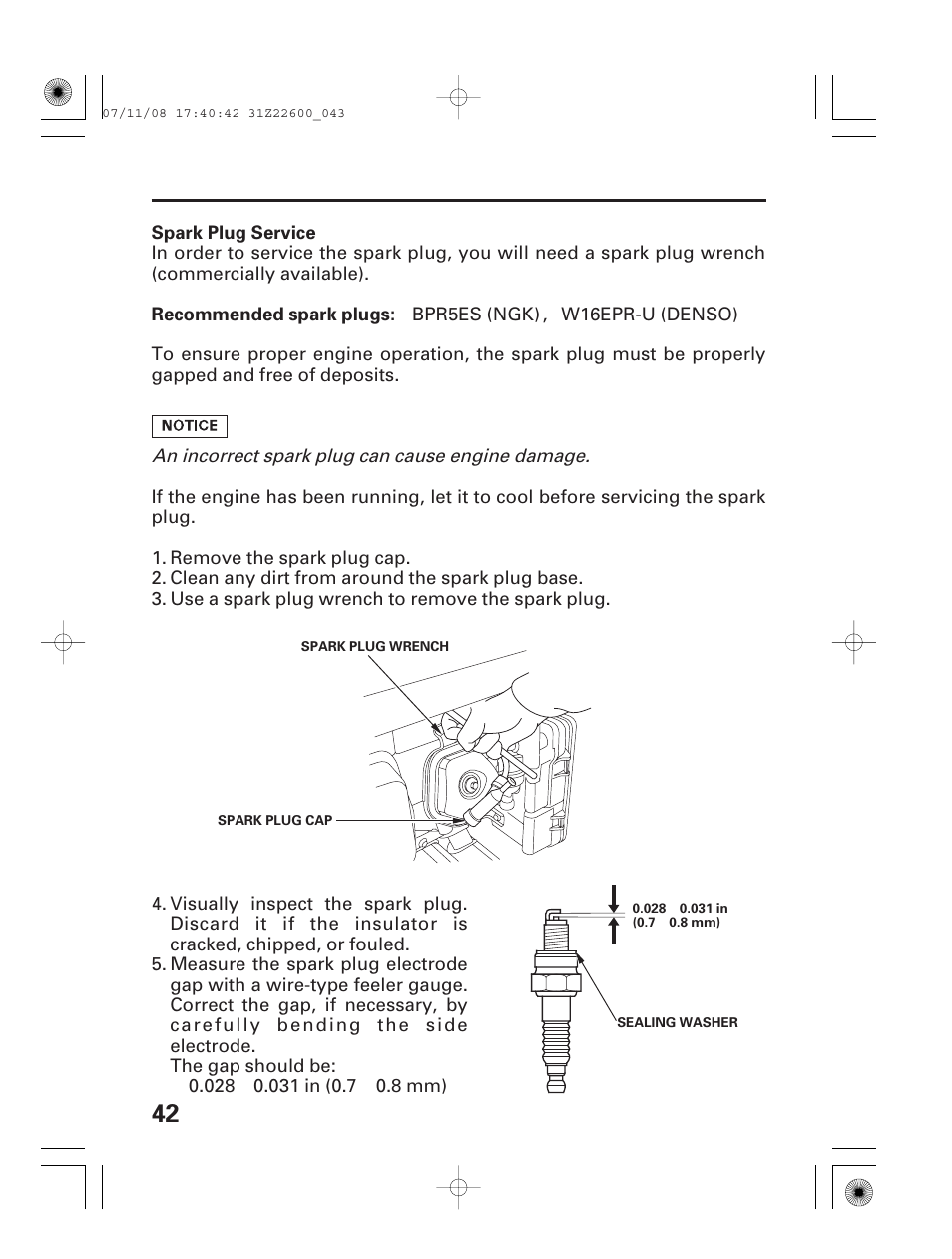 Spark plug service | HONDA EB5000X User Manual | Page 44 / 71