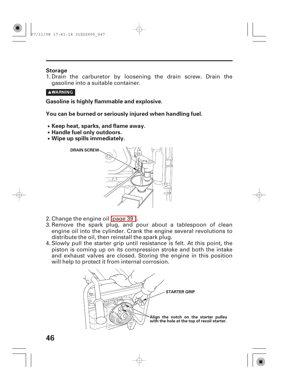 Storage | HONDA EB5000X User Manual | Page 48 / 71