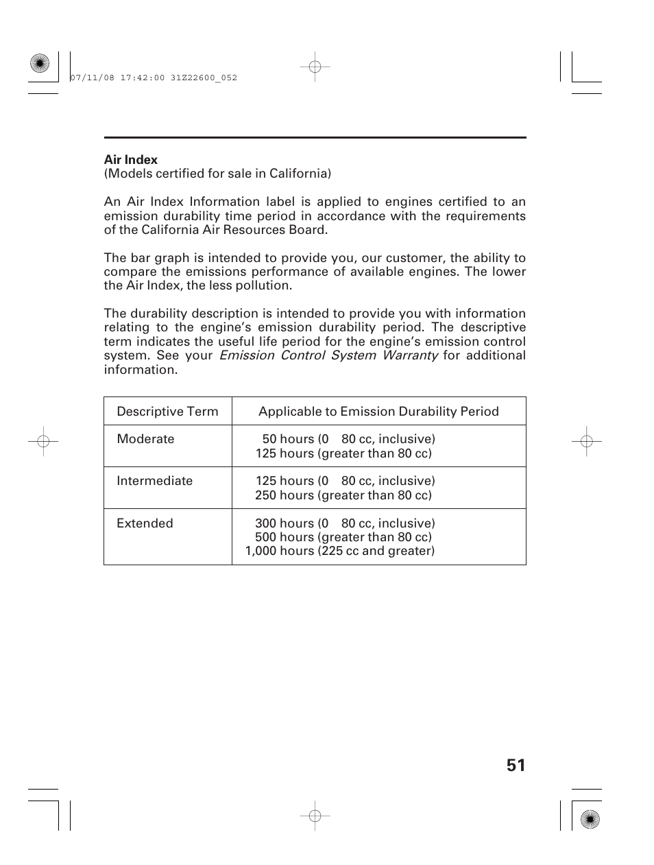 Air index, Specifications | HONDA EB5000X User Manual | Page 53 / 71