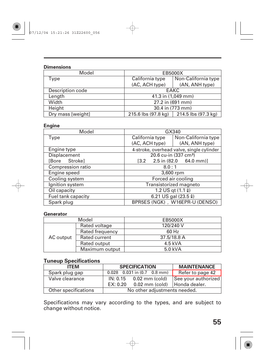 Eb5000x | HONDA EB5000X User Manual | Page 57 / 71