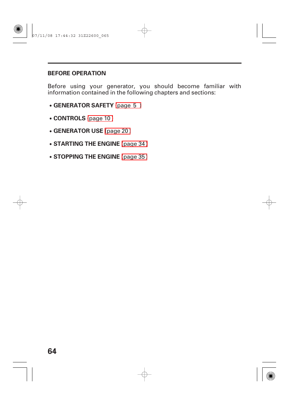 Before operation | HONDA EB5000X User Manual | Page 66 / 71