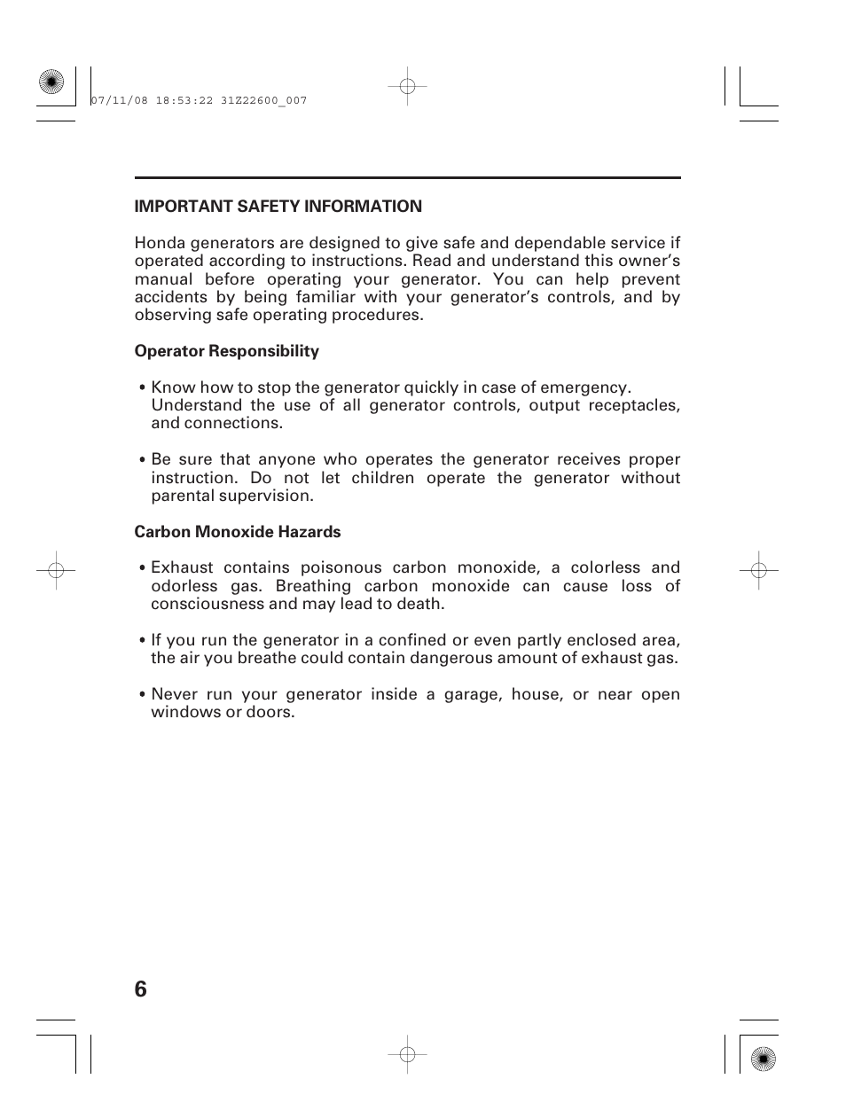 Important safety information | HONDA EB5000X User Manual | Page 8 / 71