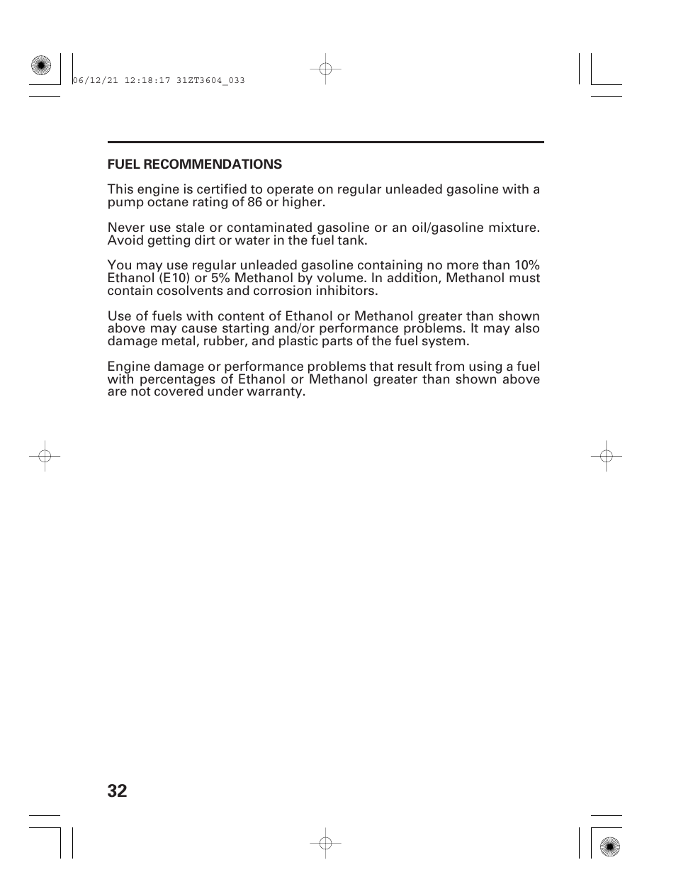Fuel recommendations | HONDA EU 1000i User Manual | Page 34 / 75