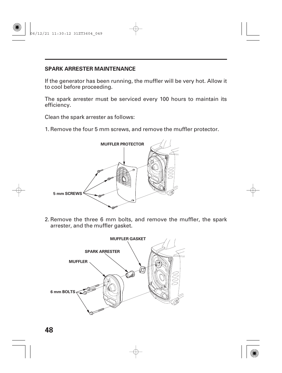 Spark arrester maintenance | HONDA EU 1000i User Manual | Page 50 / 75