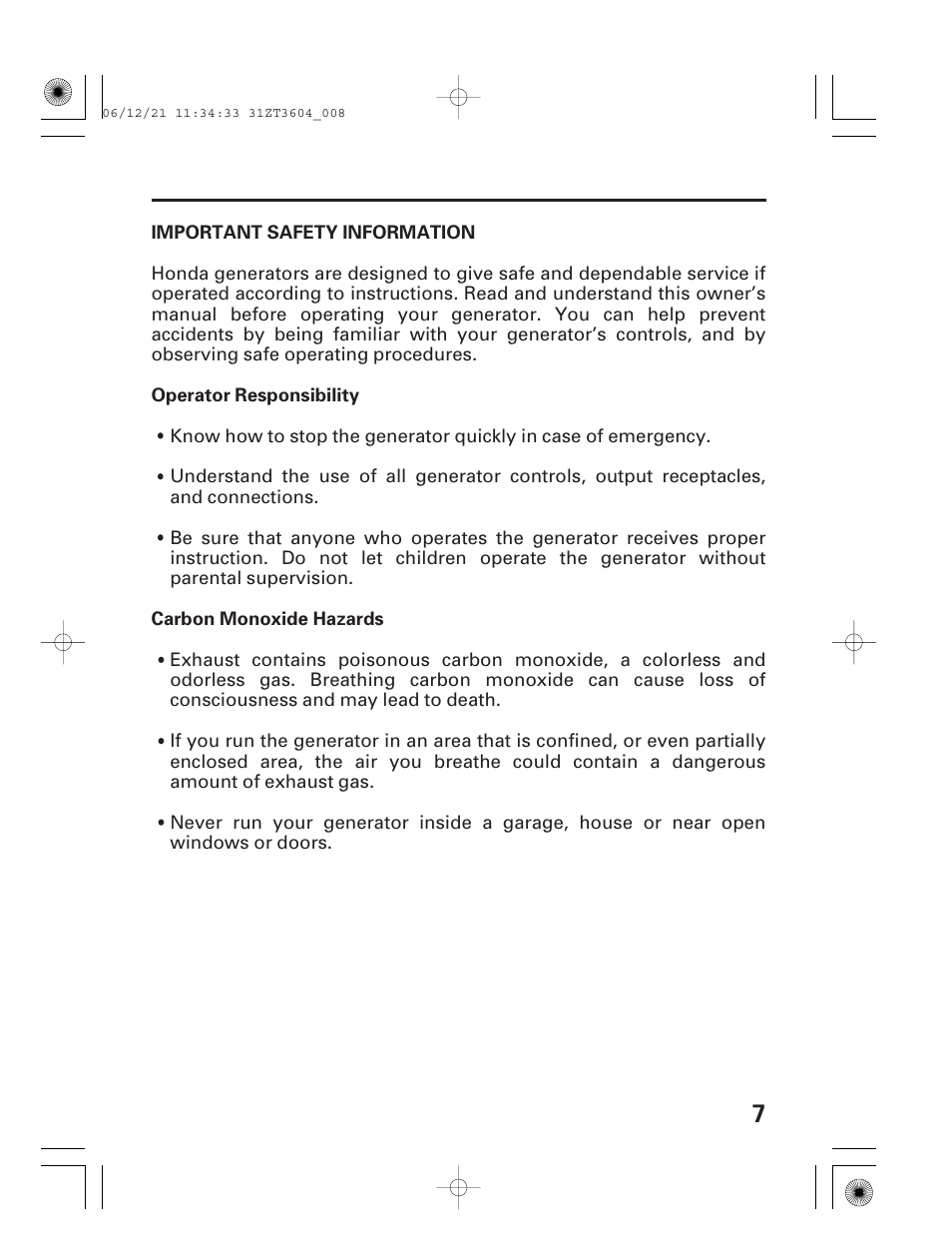 Important safety information | HONDA EU 1000i User Manual | Page 9 / 75