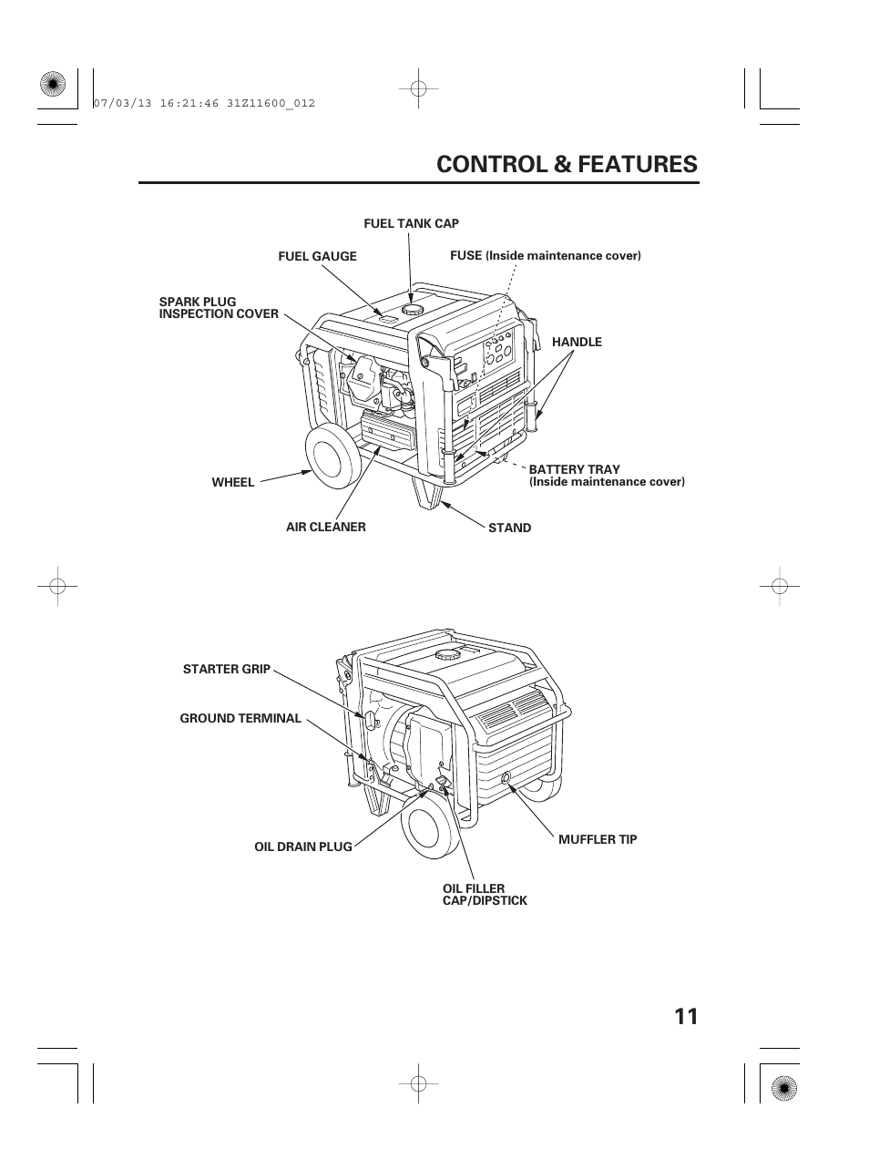 11 control & features | HONDA EM6500is User Manual | Page 13 / 100
