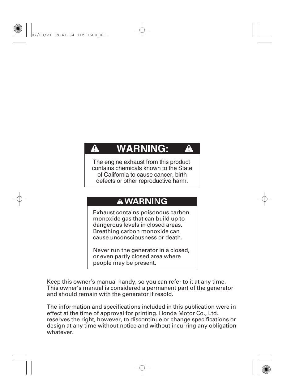 HONDA EM6500is User Manual | Page 2 / 100
