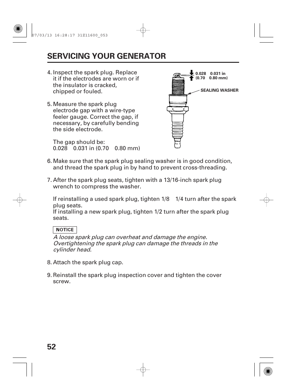 52 servicing your generator | HONDA EM6500is User Manual | Page 54 / 100