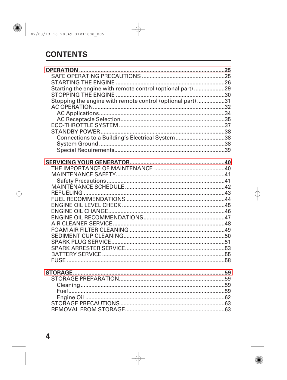 4contents | HONDA EM6500is User Manual | Page 6 / 100