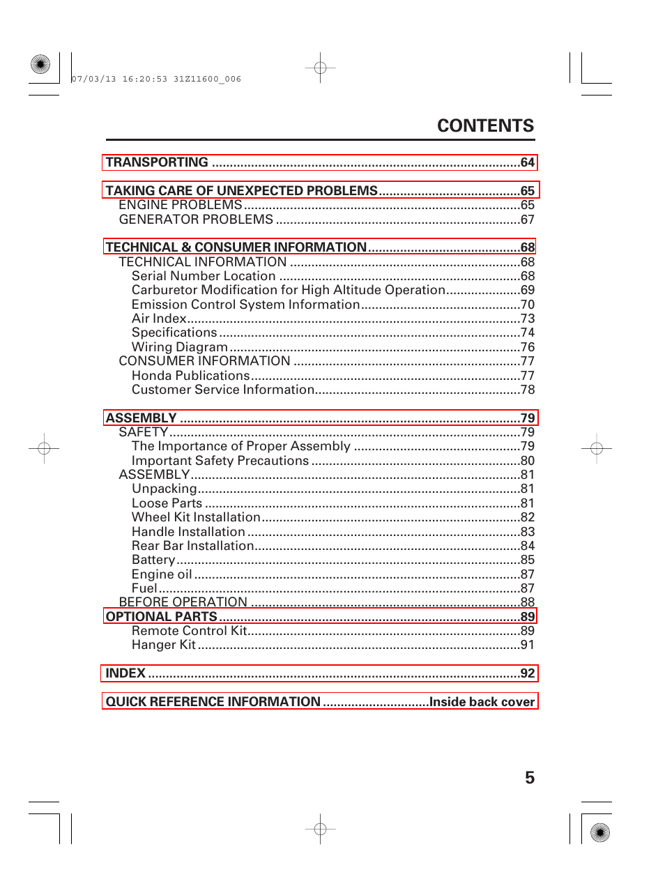 5contents | HONDA EM6500is User Manual | Page 7 / 100