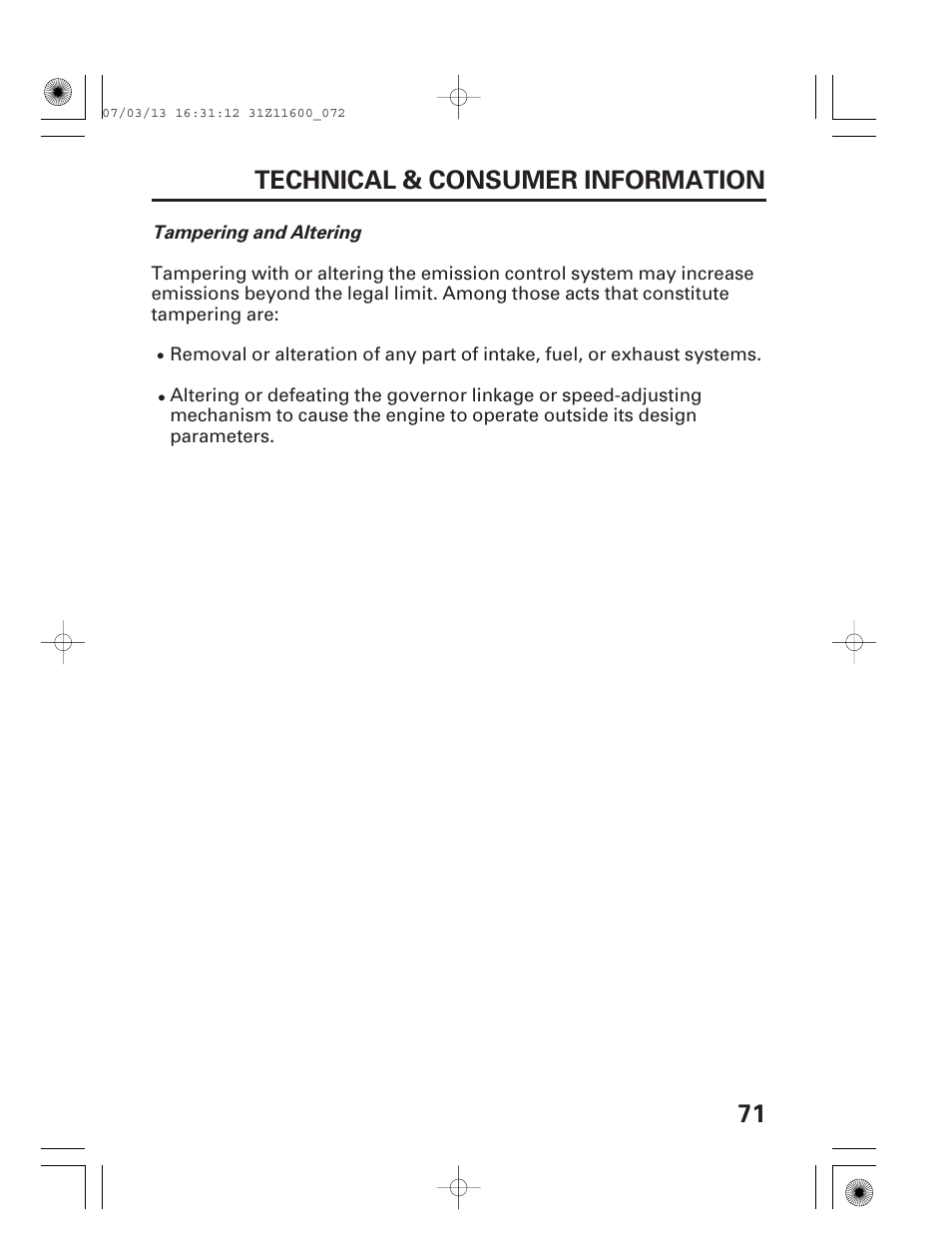 71 technical & consumer information | HONDA EM6500is User Manual | Page 73 / 100