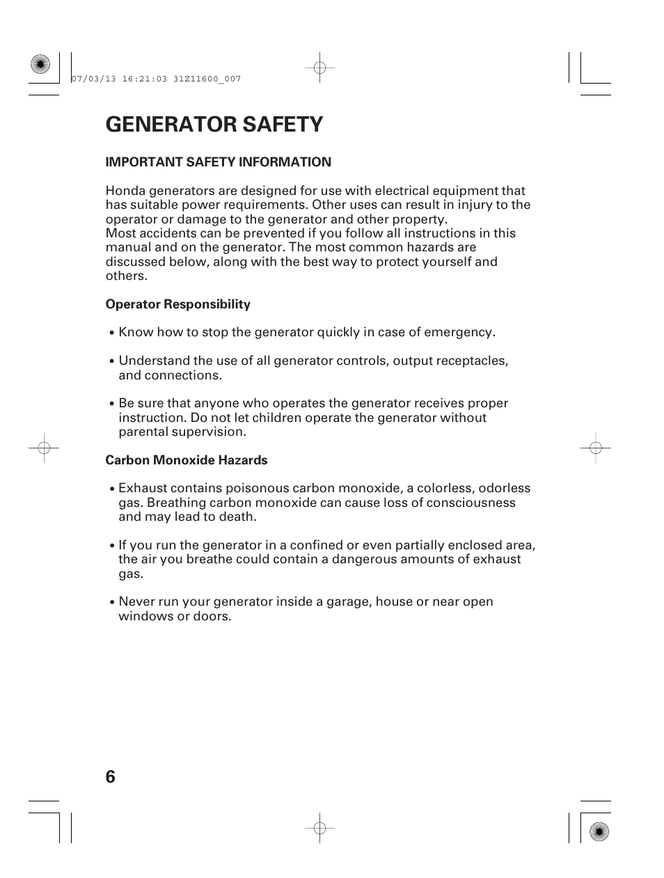 Generator safety, Important safety information | HONDA EM6500is User Manual | Page 8 / 100