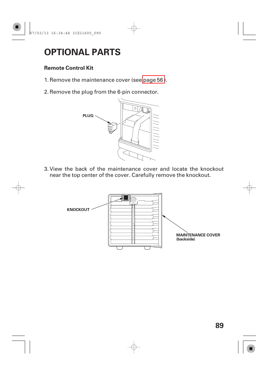 Optional parts, Remote control kit | HONDA EM6500is User Manual | Page 91 / 100