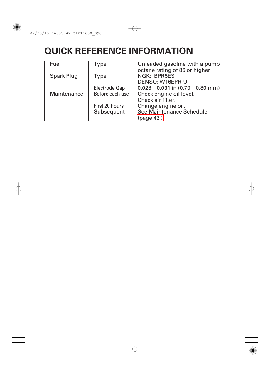 Quick reference information, Inside back cover | HONDA EM6500is User Manual | Page 99 / 100