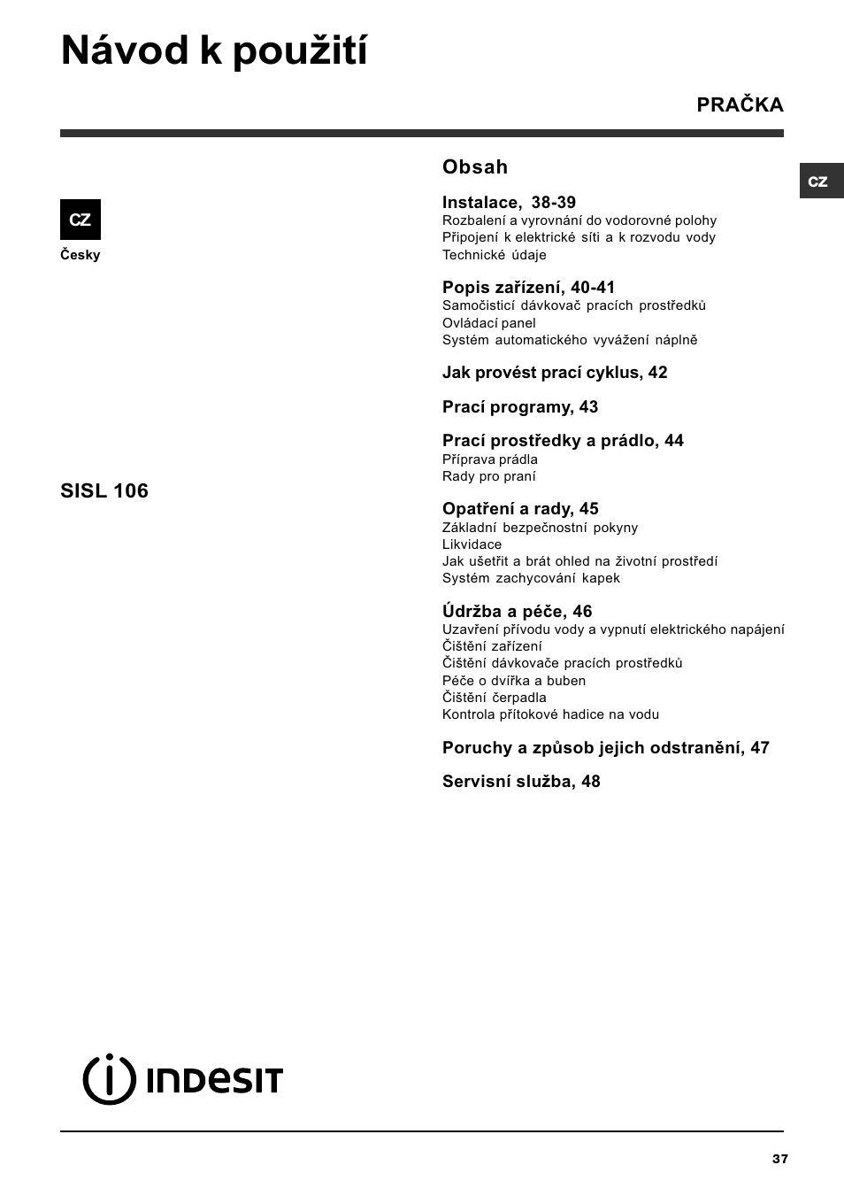Indesit SISL 106 User Manual | Page 37 / 60