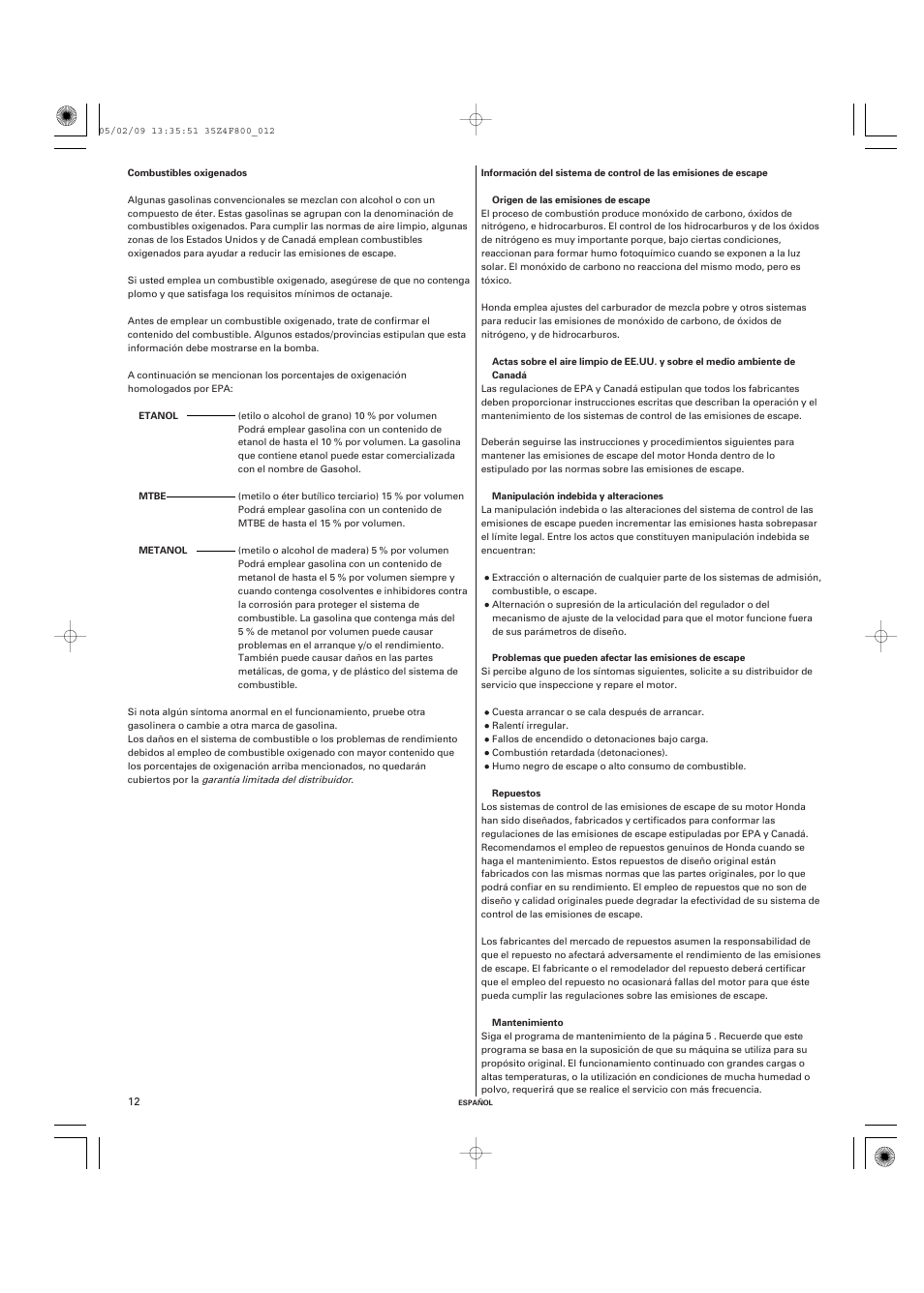 HONDA GX120 User Manual | Page 41 / 43