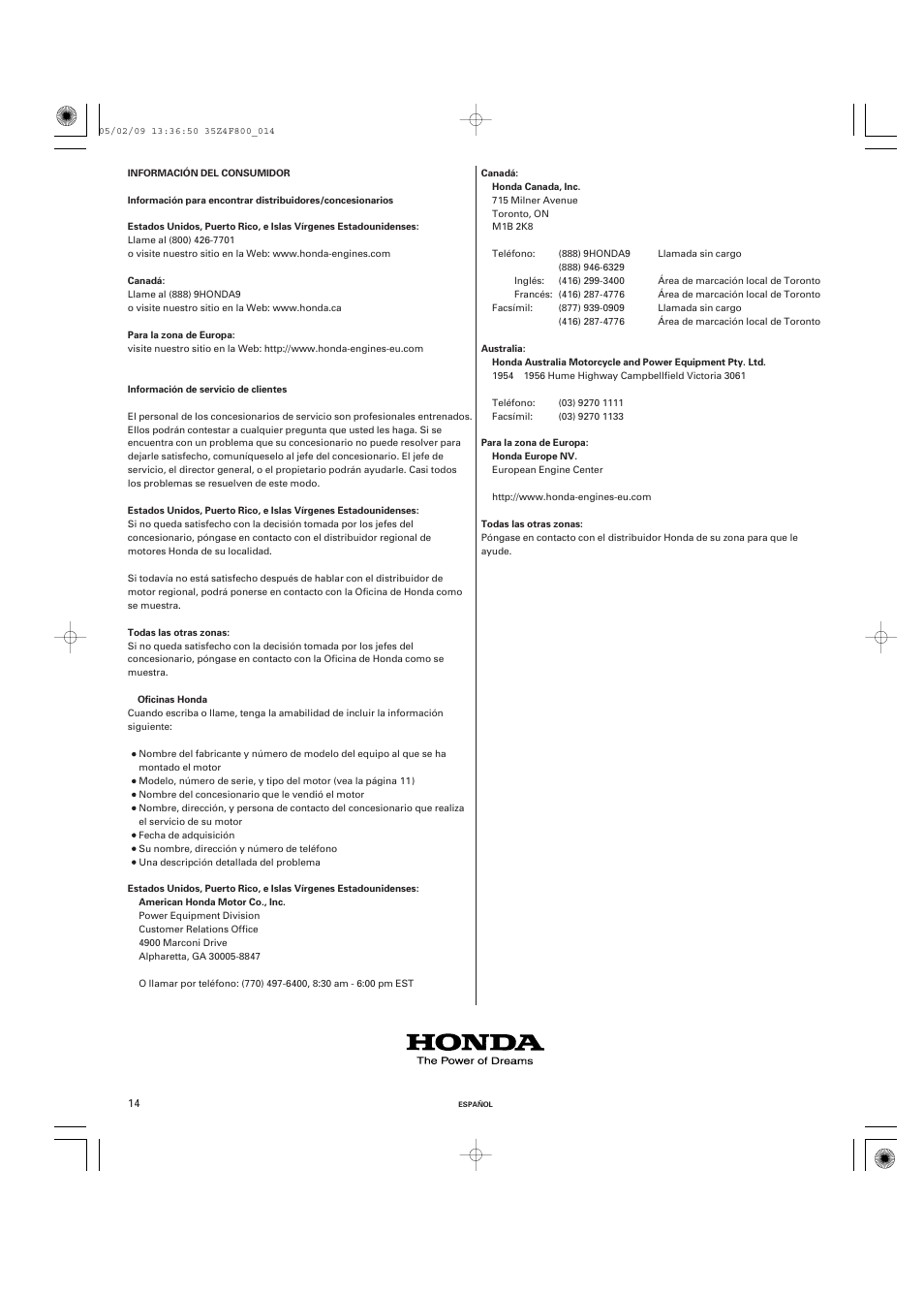 HONDA GX120 User Manual | Page 43 / 43