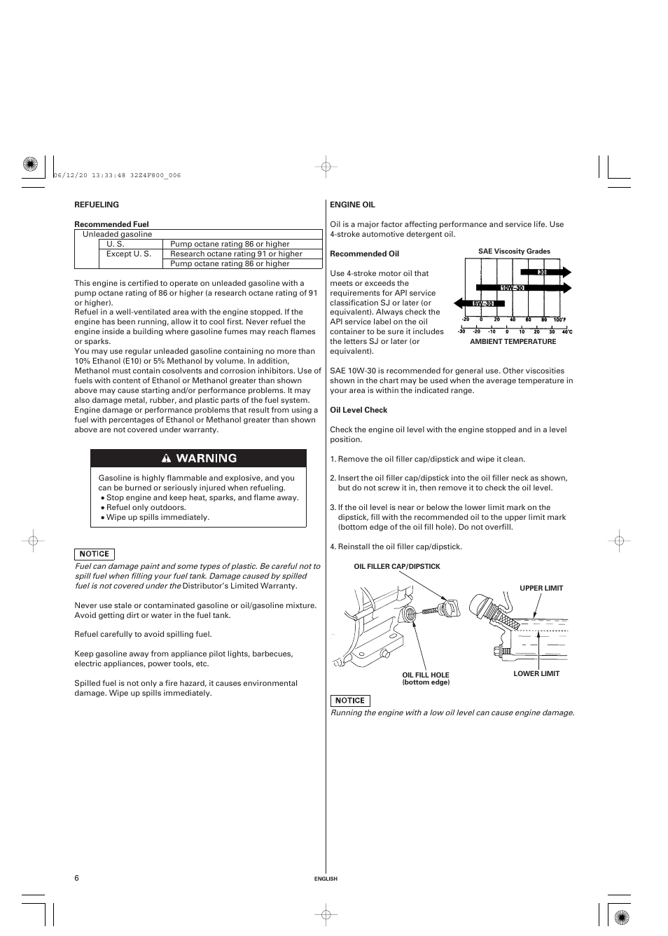 Refueling, Engine oil, Recommended oil | Oil level check | HONDA GX120 User Manual | Page 6 / 43