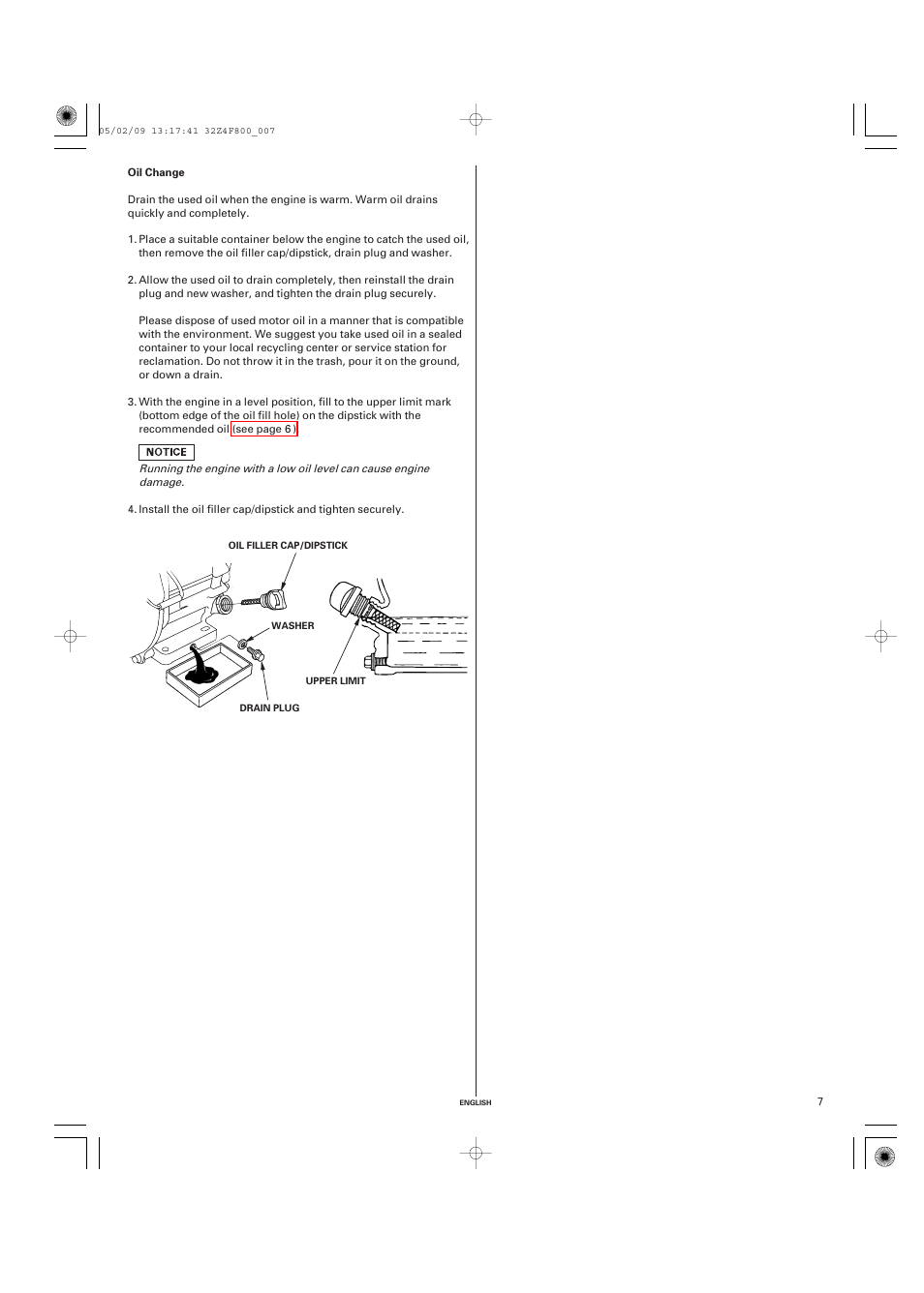 Oil change | HONDA GX120 User Manual | Page 7 / 43