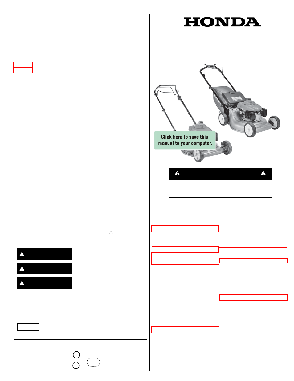 HONDA HRR216VKA User Manual | 24 pages