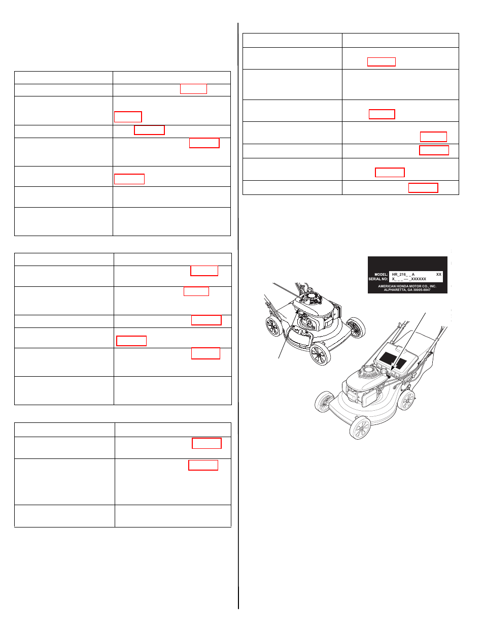 Taking care of unexpected problems, Technical information, Serial number locations | HONDA HRR216VKA User Manual | Page 16 / 24
