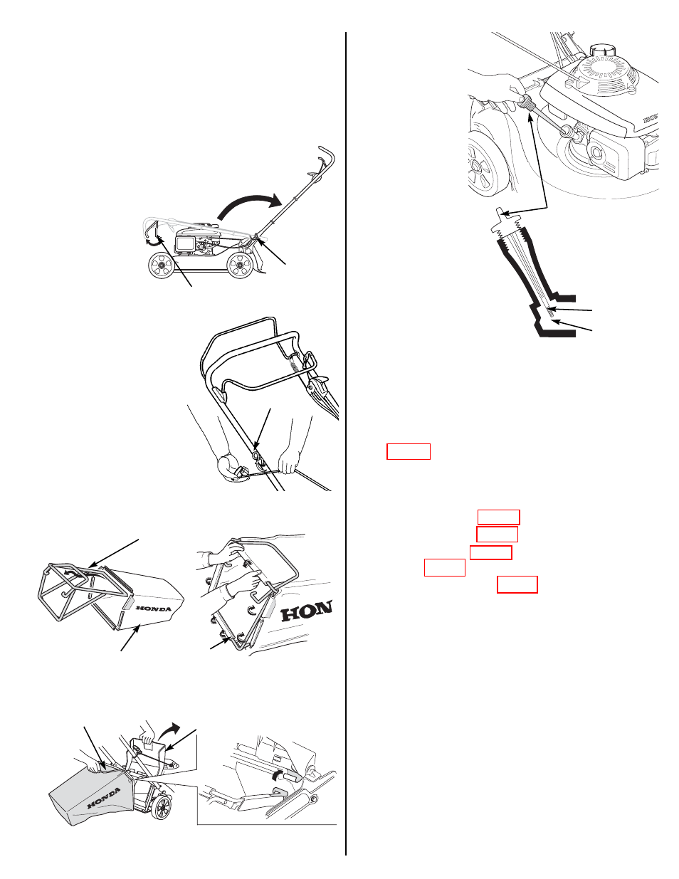 Setting up your new mower, Unpacking, Handlebar setup | Install starter rope, Grass bag assembly (hrr), Engine oil, Fuel, Before using your lawn mower, Setting up your new mower . 3, Taking care of unexpected | HONDA HRR216VKA User Manual | Page 3 / 24