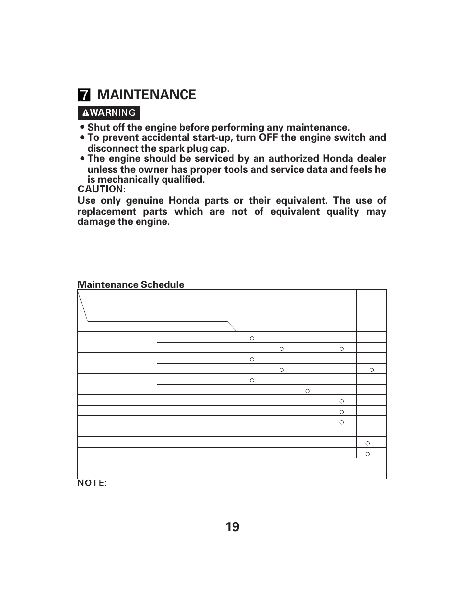 19 maintenance | HONDA GX340 User Manual | Page 19 / 33