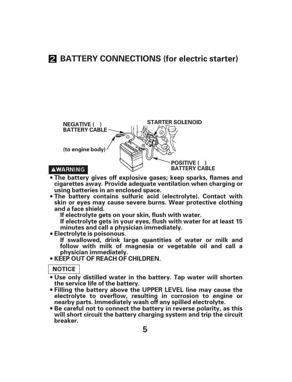 5battery connections (for electric starter) | HONDA GX340 User Manual | Page 5 / 33