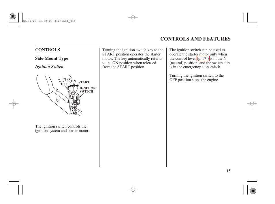Controls, Controls and features | HONDA Outboard Motor BF130A User Manual | Page 17 / 116