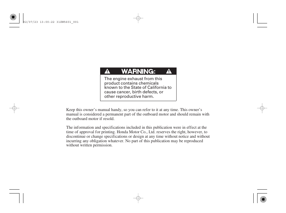 HONDA Outboard Motor BF130A User Manual | Page 2 / 116