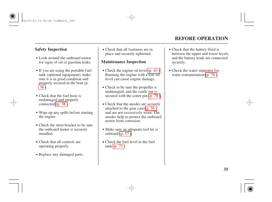 HONDA Outboard Motor BF130A User Manual | Page 37 / 116