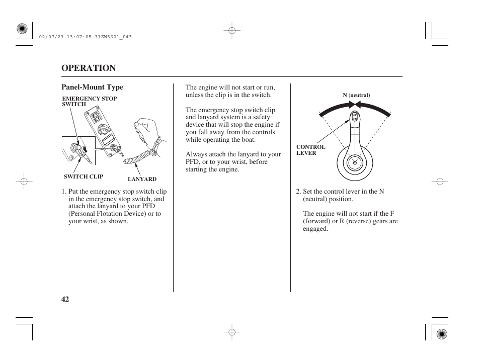 Operation | HONDA Outboard Motor BF130A User Manual | Page 44 / 116