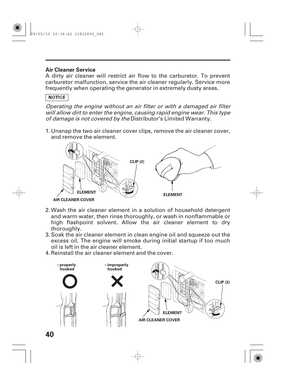 Air cleaner service | HONDA EB6500X User Manual | Page 42 / 75