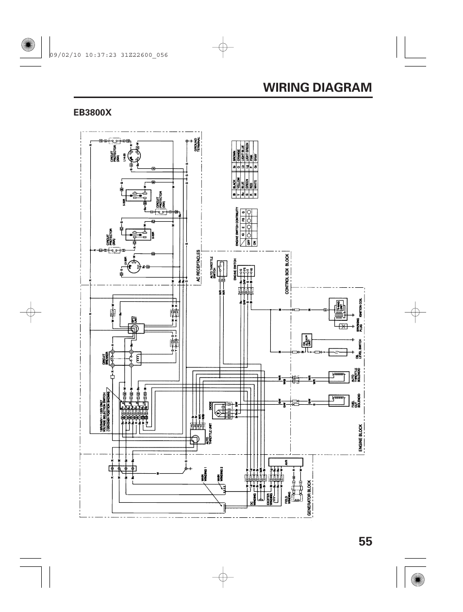 Wiring diagram, Eb3800x, 55 wiring diagram | HONDA EB6500X User Manual | Page 57 / 75