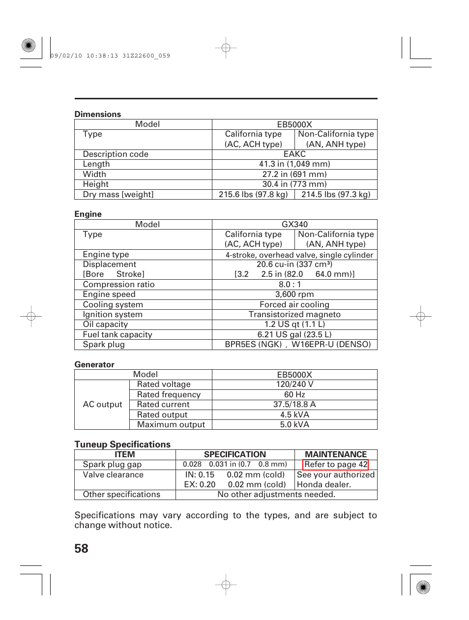 Eb5000x | HONDA EB6500X User Manual | Page 60 / 75