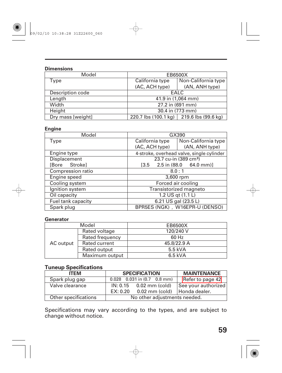 Eb6500x | HONDA EB6500X User Manual | Page 61 / 75