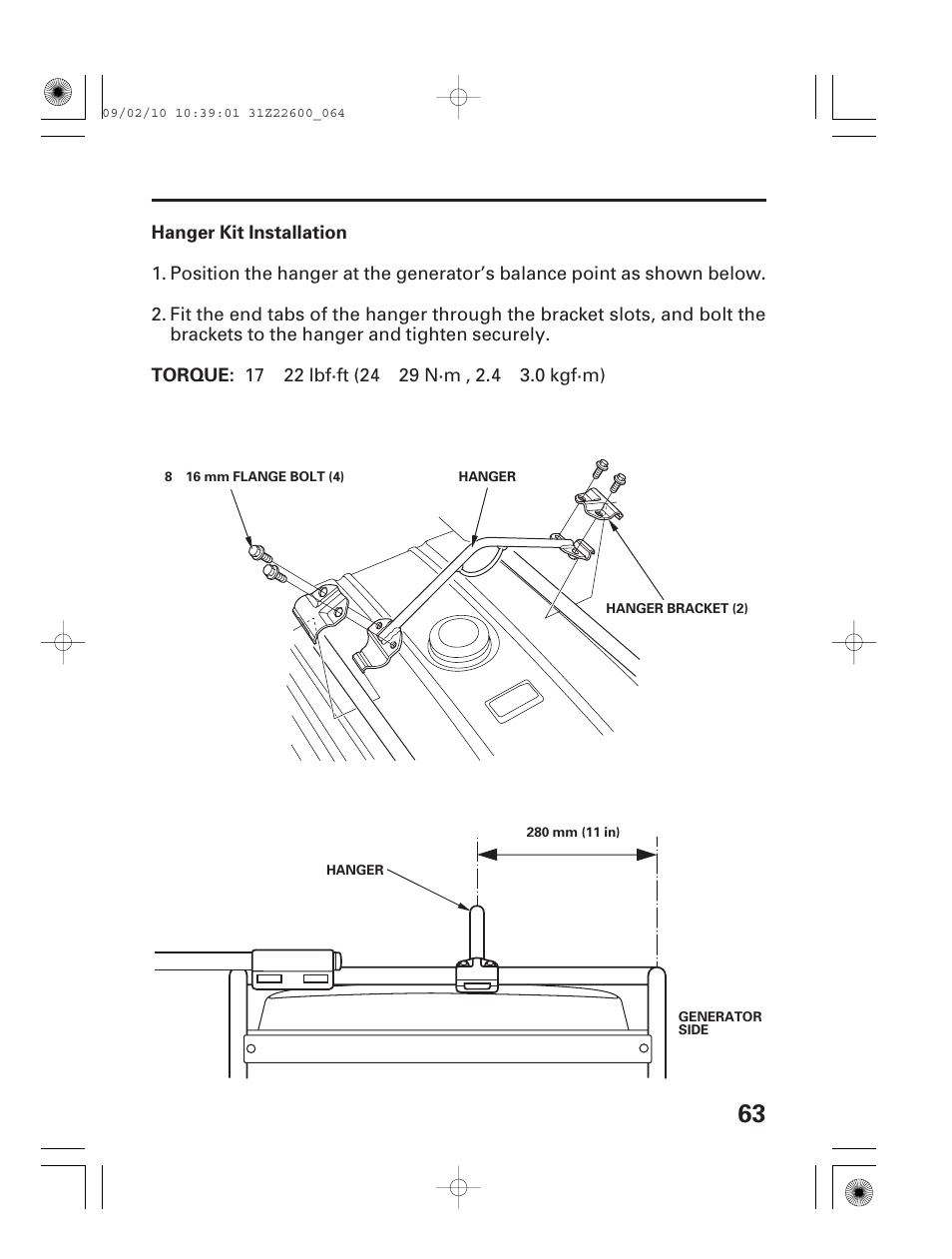 Hanger kit installation | HONDA EB6500X User Manual | Page 65 / 75