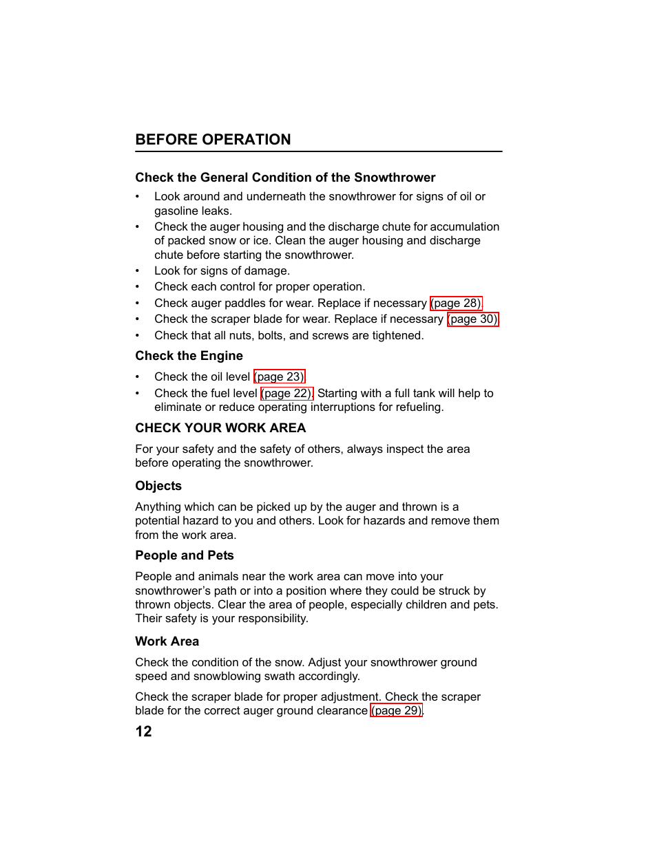 Check your work area, Before operation 12 | HONDA HS520AS User Manual | Page 14 / 62