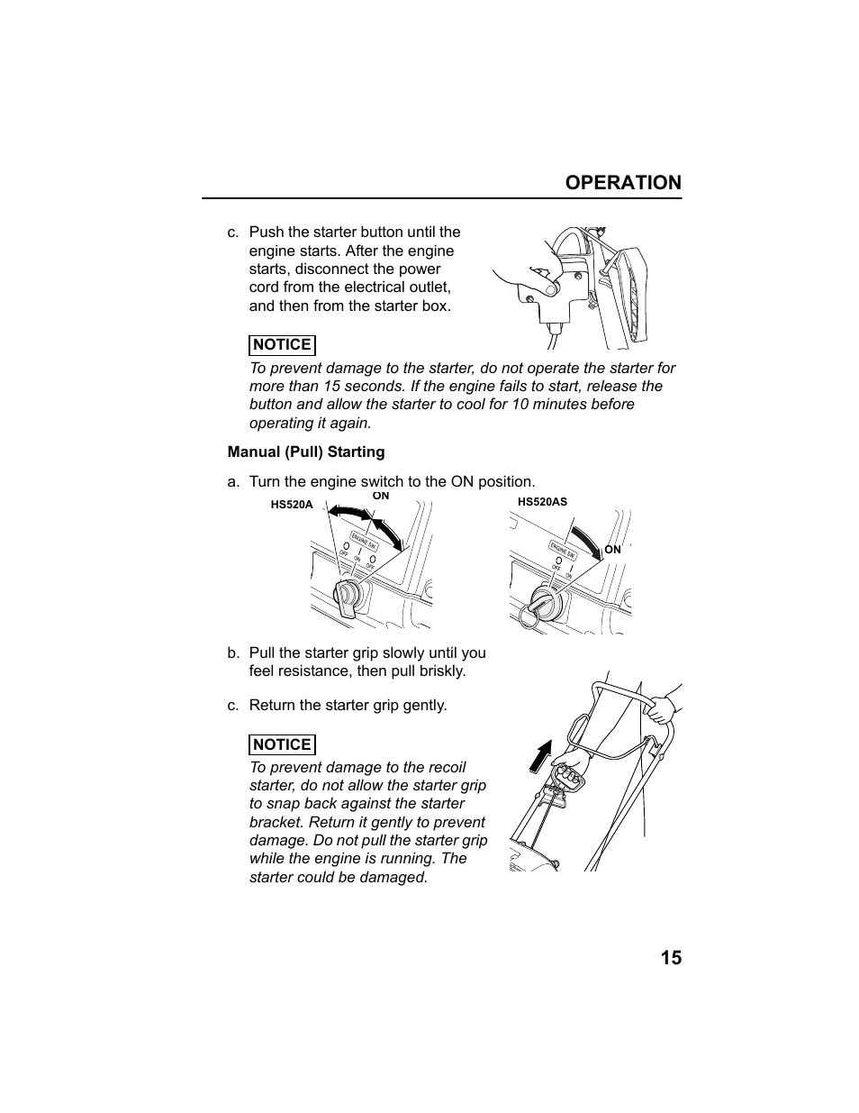 Operation 15 | HONDA HS520AS User Manual | Page 17 / 62